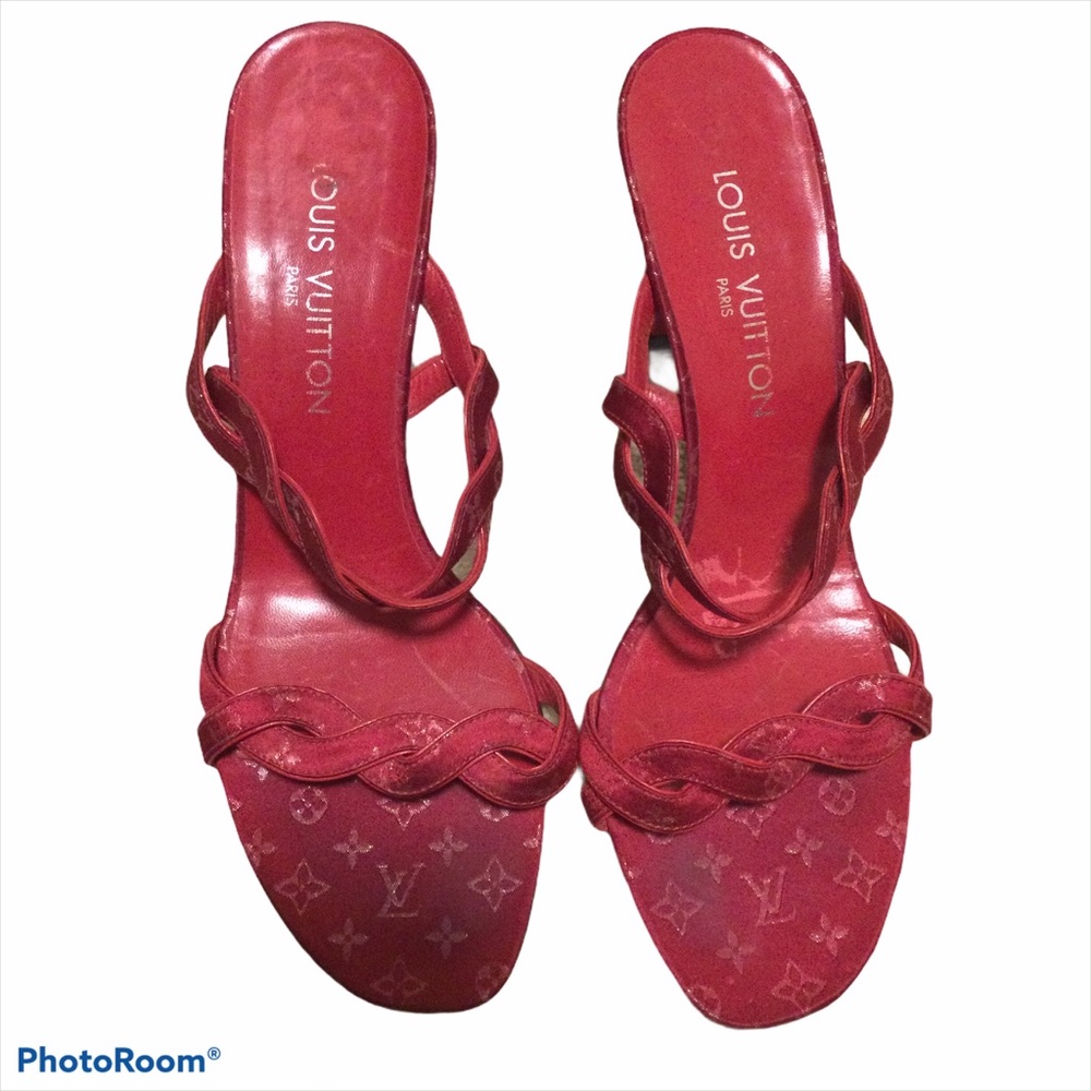 LV Monogram Satin Braided Heels Box Mules EU39/US9
